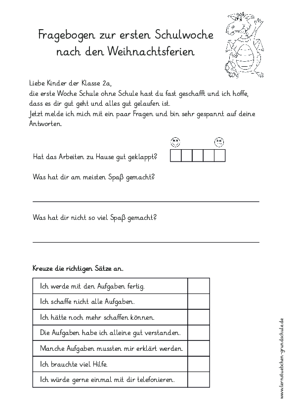 ein Fragebogen an die Kinder rund um das Homeschooling
